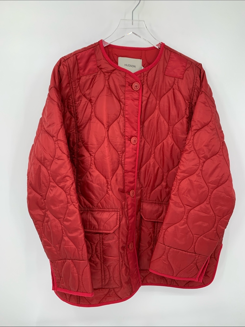Hudson oversized liner quilted jacket coat wine red boxy women new Large